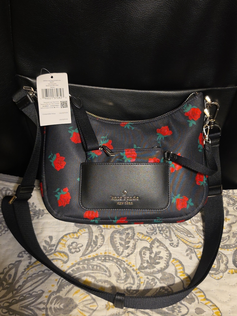 kate spade Black Crossbody with Red Rose Print